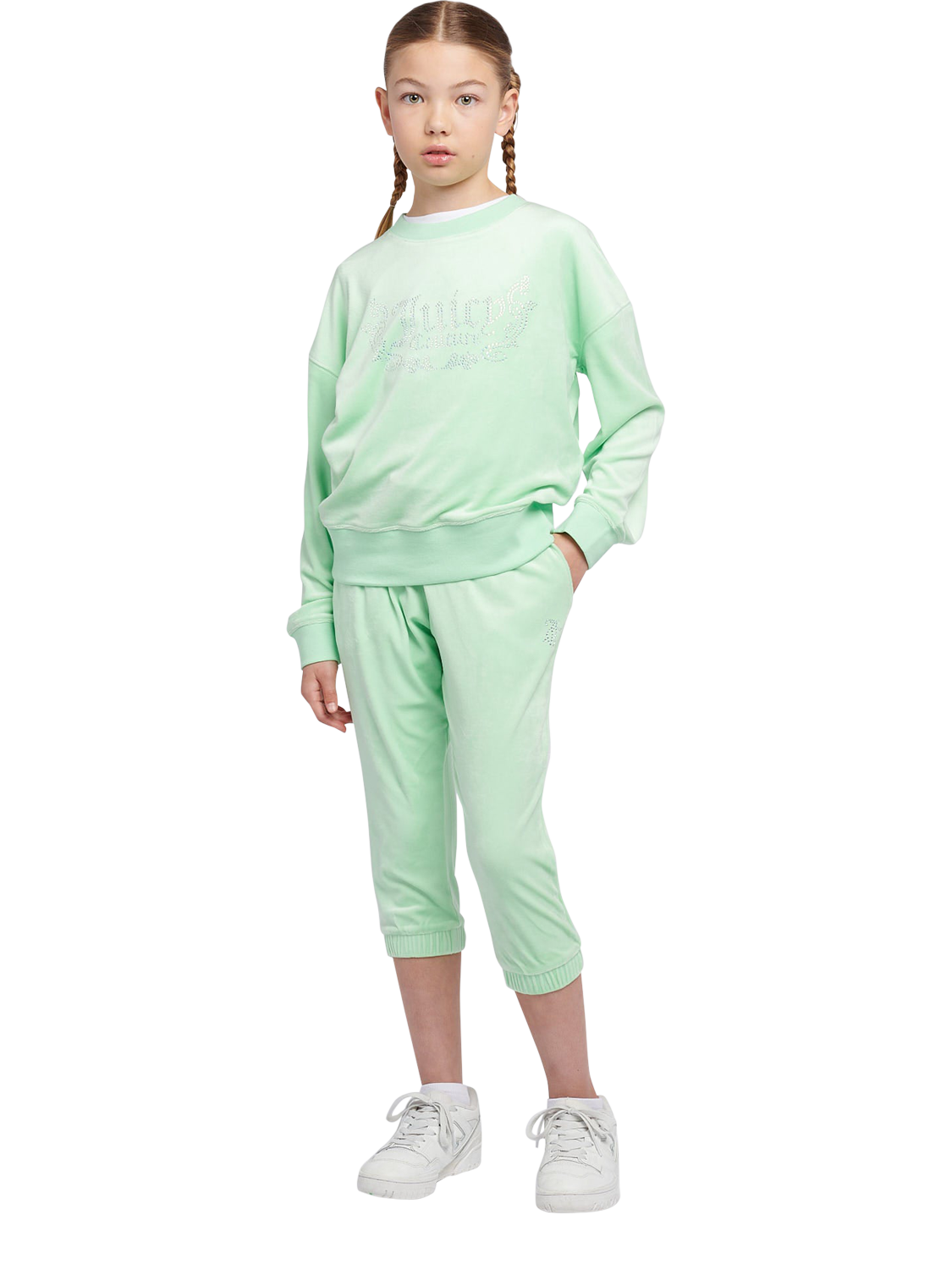Product image 2 of 7, which shows Juicy Couture Kids' Capri Slim Joggers, Green Ash, 7-8 years