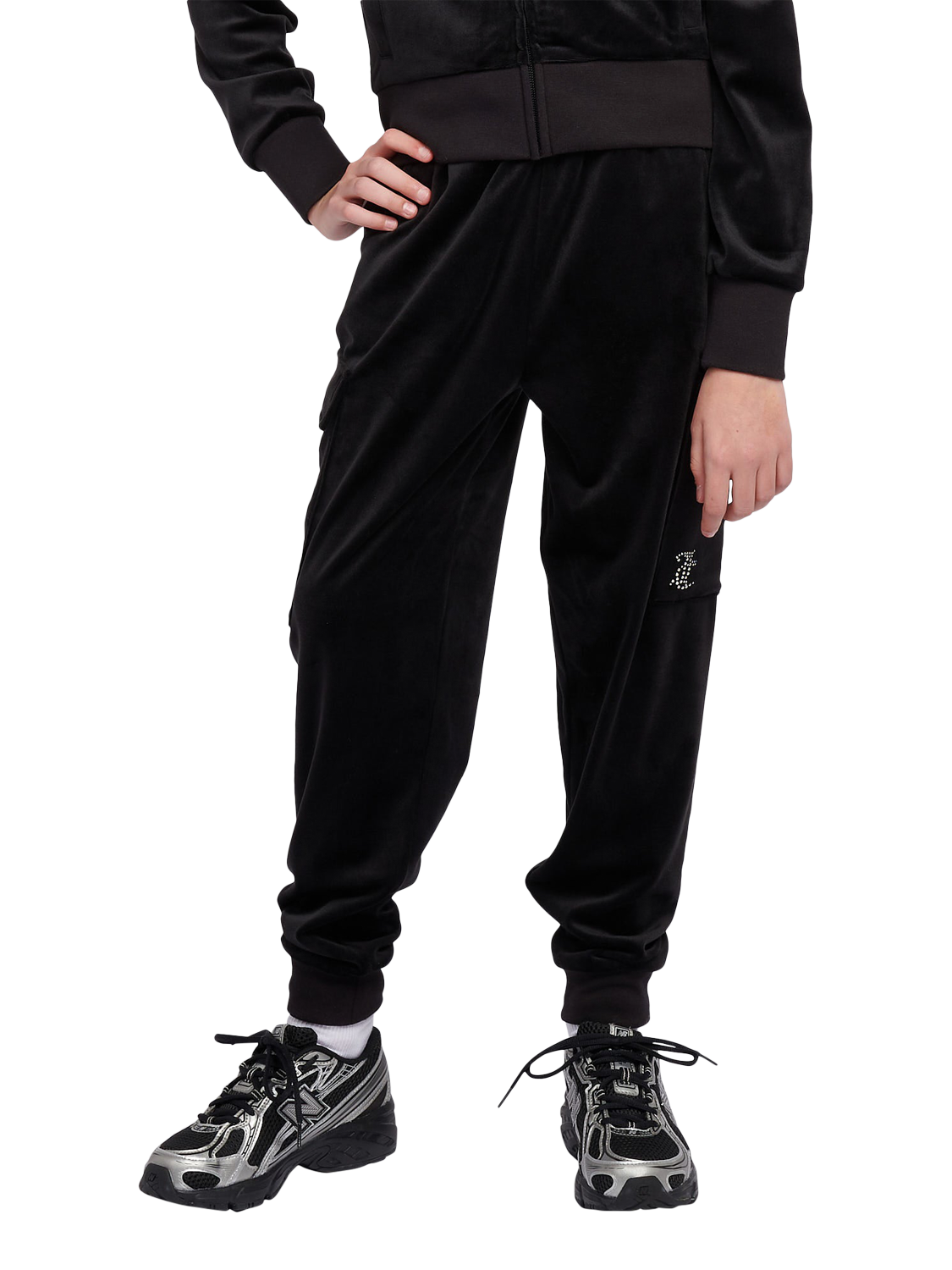 Product image 1 of 7, which shows Juicy Couture Kids' Cargo Cuffed Joggers, Jet Black, 7-8 years
