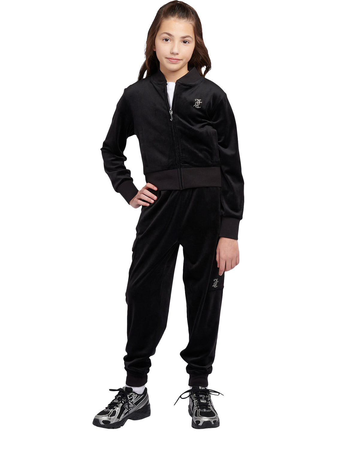 Product image 2 of 7, which shows Juicy Couture Kids' Cargo Cuffed Joggers, Jet Black, 7-8 years