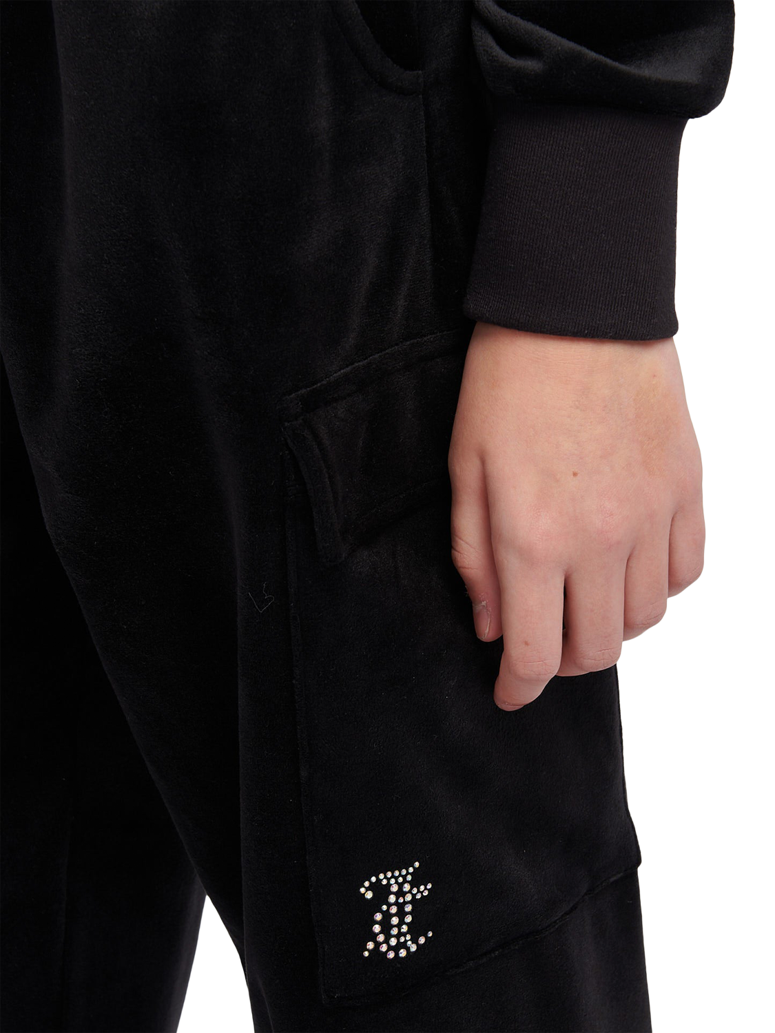 Product image 4 of 7, which shows Juicy Couture Kids' Cargo Cuffed Joggers, Jet Black, 7-8 years