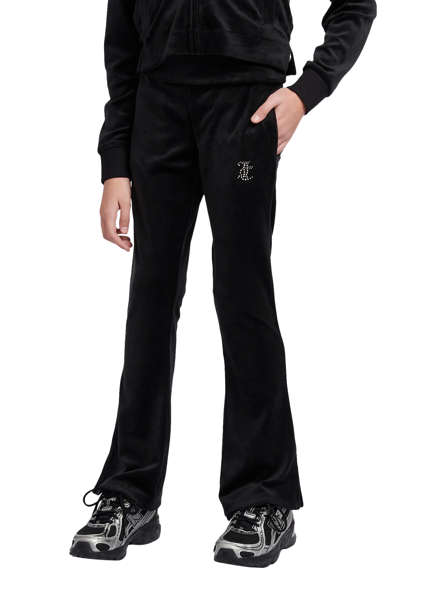 Product image 1 of 9, which shows Juicy Couture Kids' Fold Over Waist Joggers, Jet Black, 7-8 years