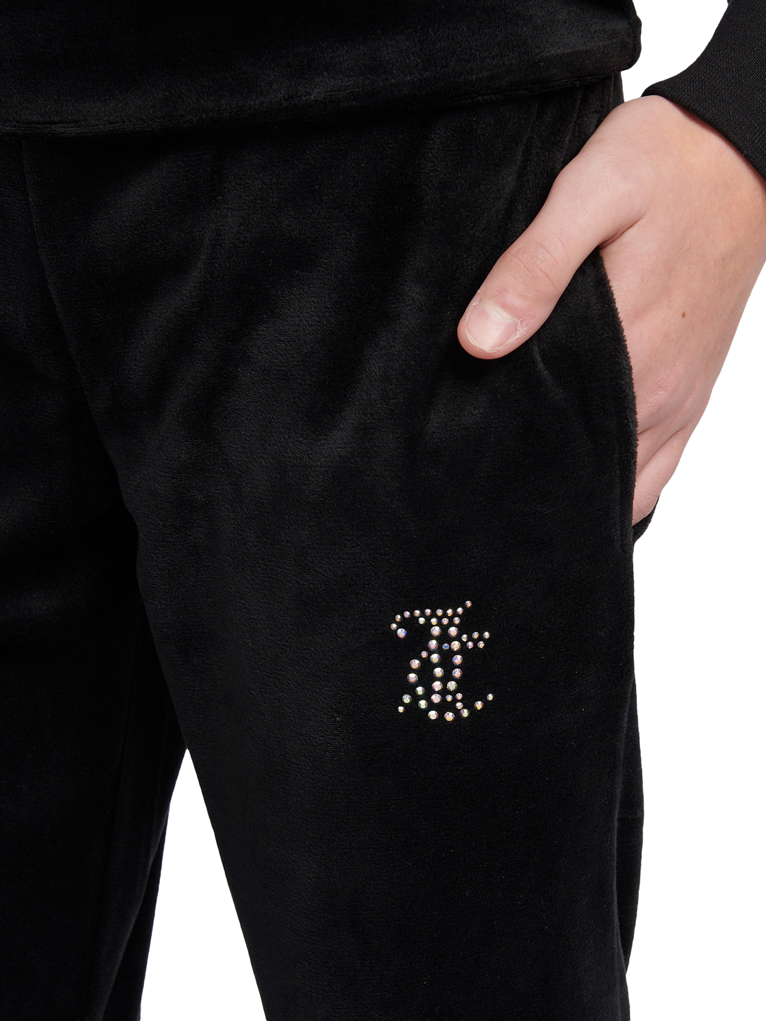 Product image 4 of 9, which shows Juicy Couture Kids' Fold Over Waist Joggers, Jet Black, 7-8 years