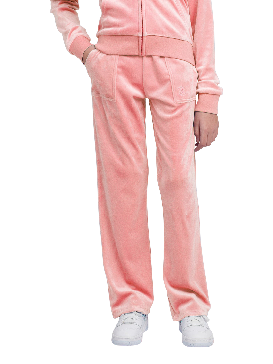 Product image 1 of 6, which shows Juicy Couture Kids' Tonal Wide Leg Joggers, Peach Blossom, 7-8 years