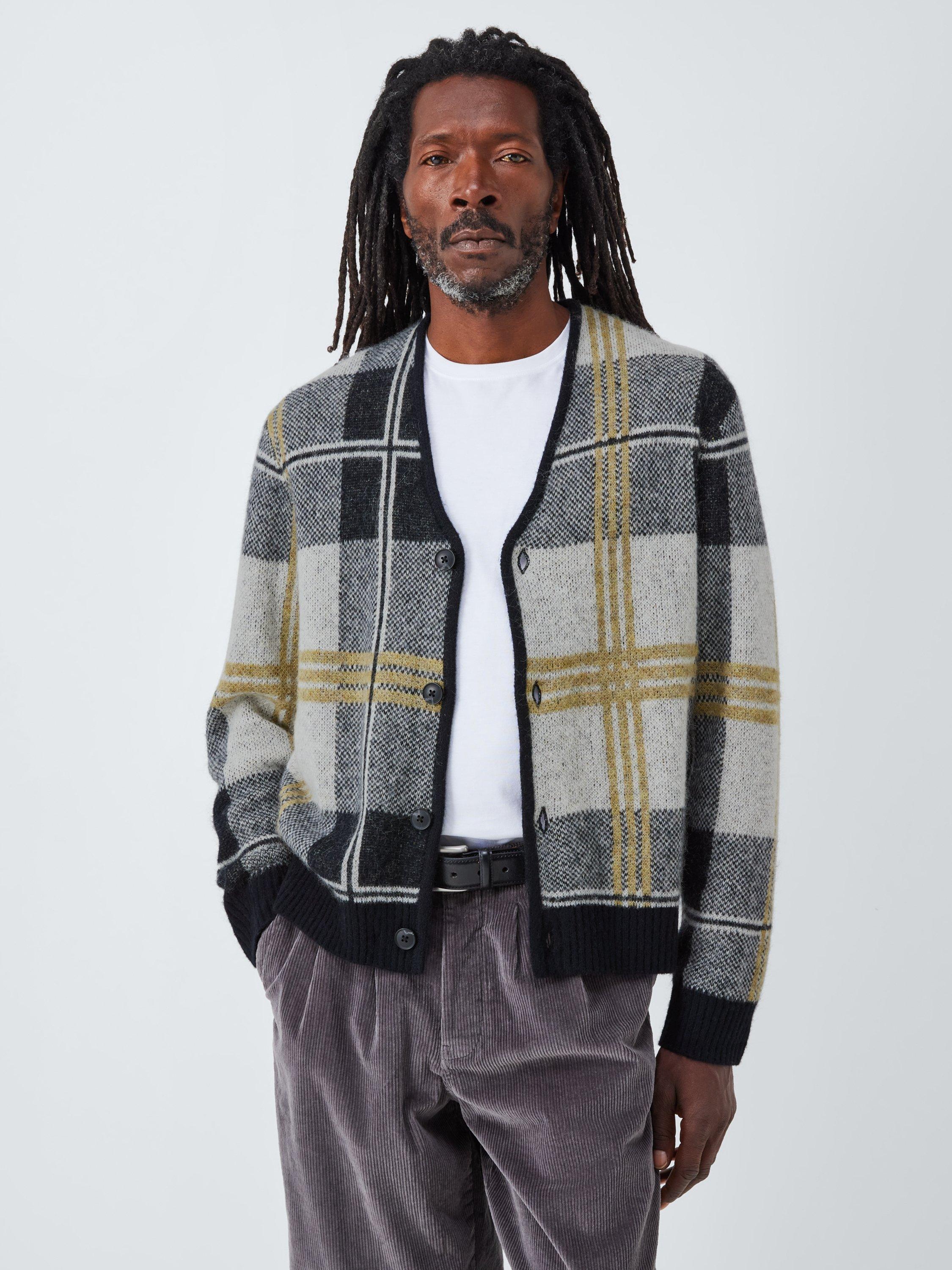 Product image 1 of 6, which shows John Lewis Merino Wool Check V-Neck Jumper, Olive Multi, M