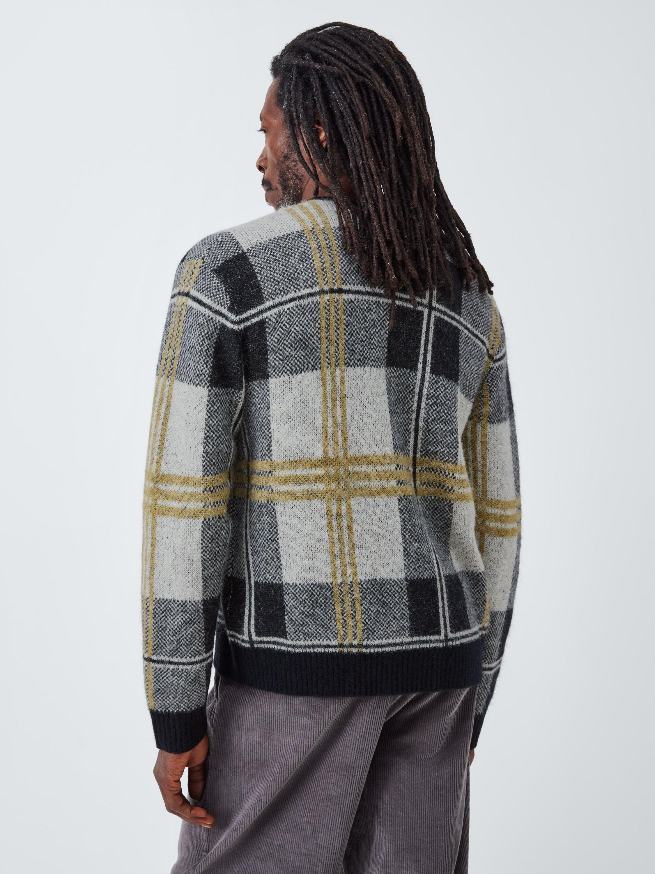 Product image 2 of 6, which shows John Lewis Merino Wool Check V-Neck Jumper, Olive Multi, M