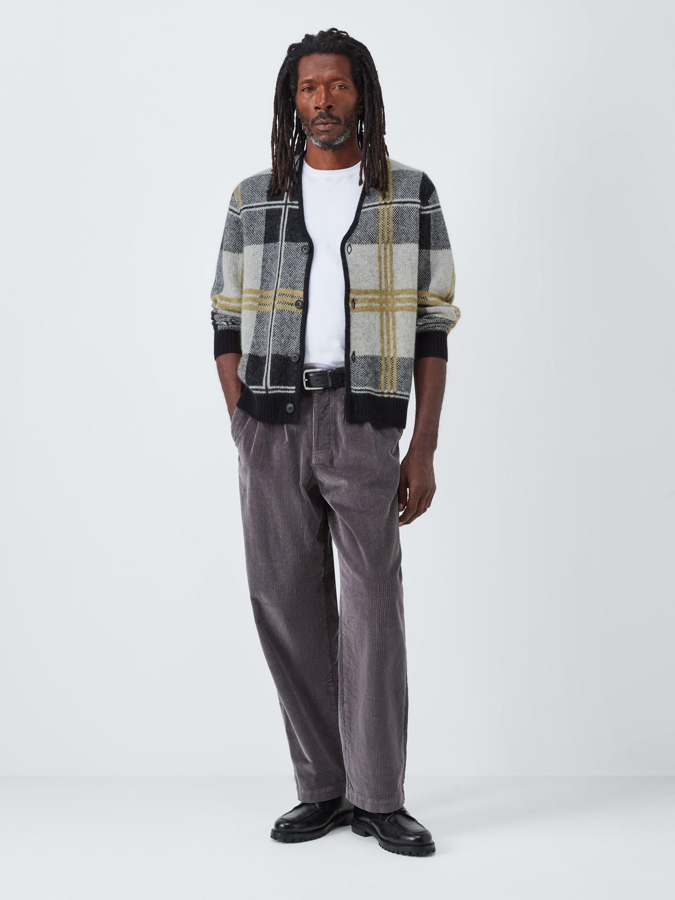 Product image 3 of 6, which shows John Lewis Merino Wool Check V-Neck Jumper, Olive Multi, M