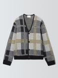 John Lewis Merino Wool Check V-Neck Jumper, Olive/Multi