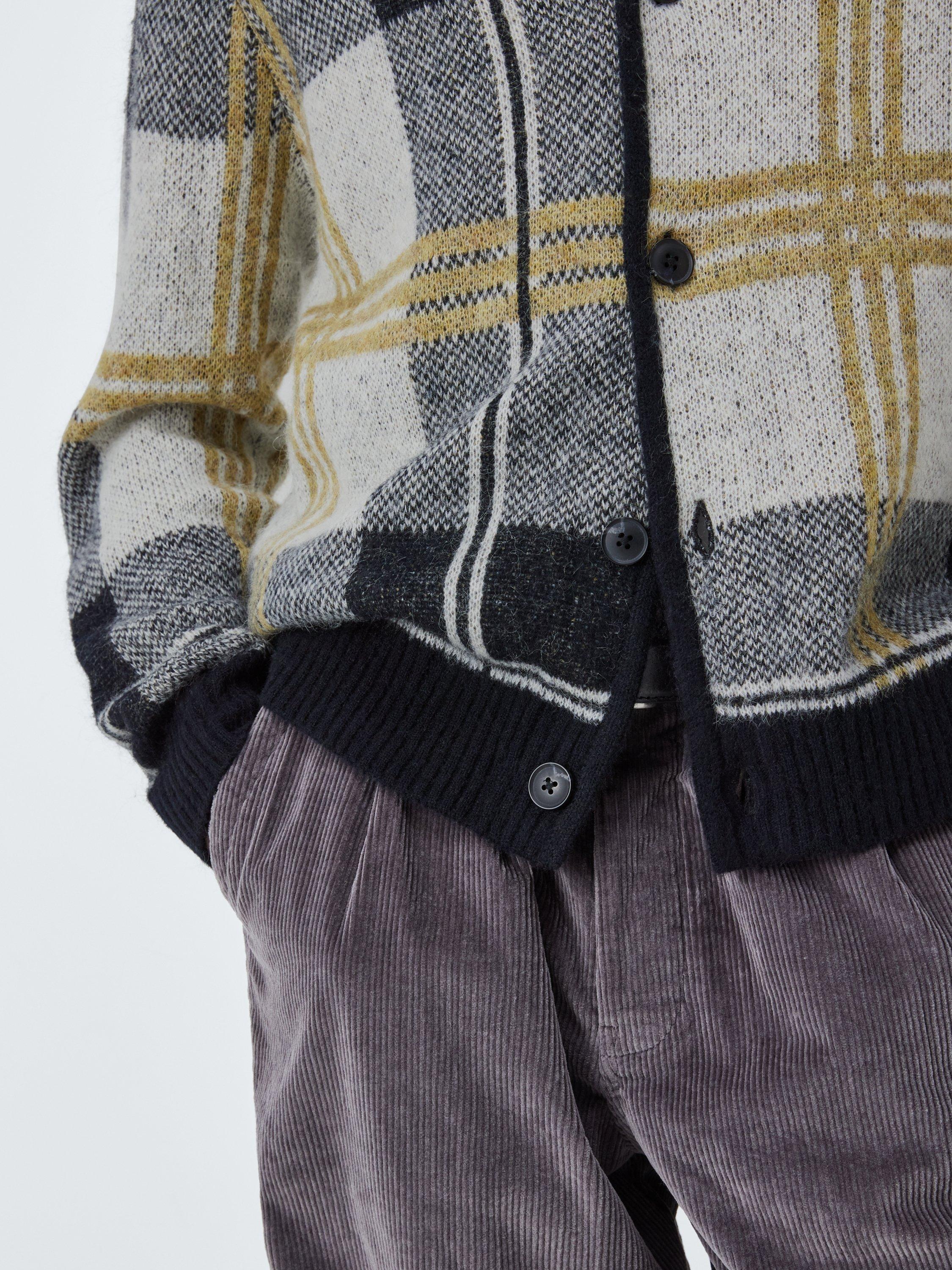 Product image 5 of 6, which shows John Lewis Merino Wool Check V-Neck Jumper, Olive Multi, M