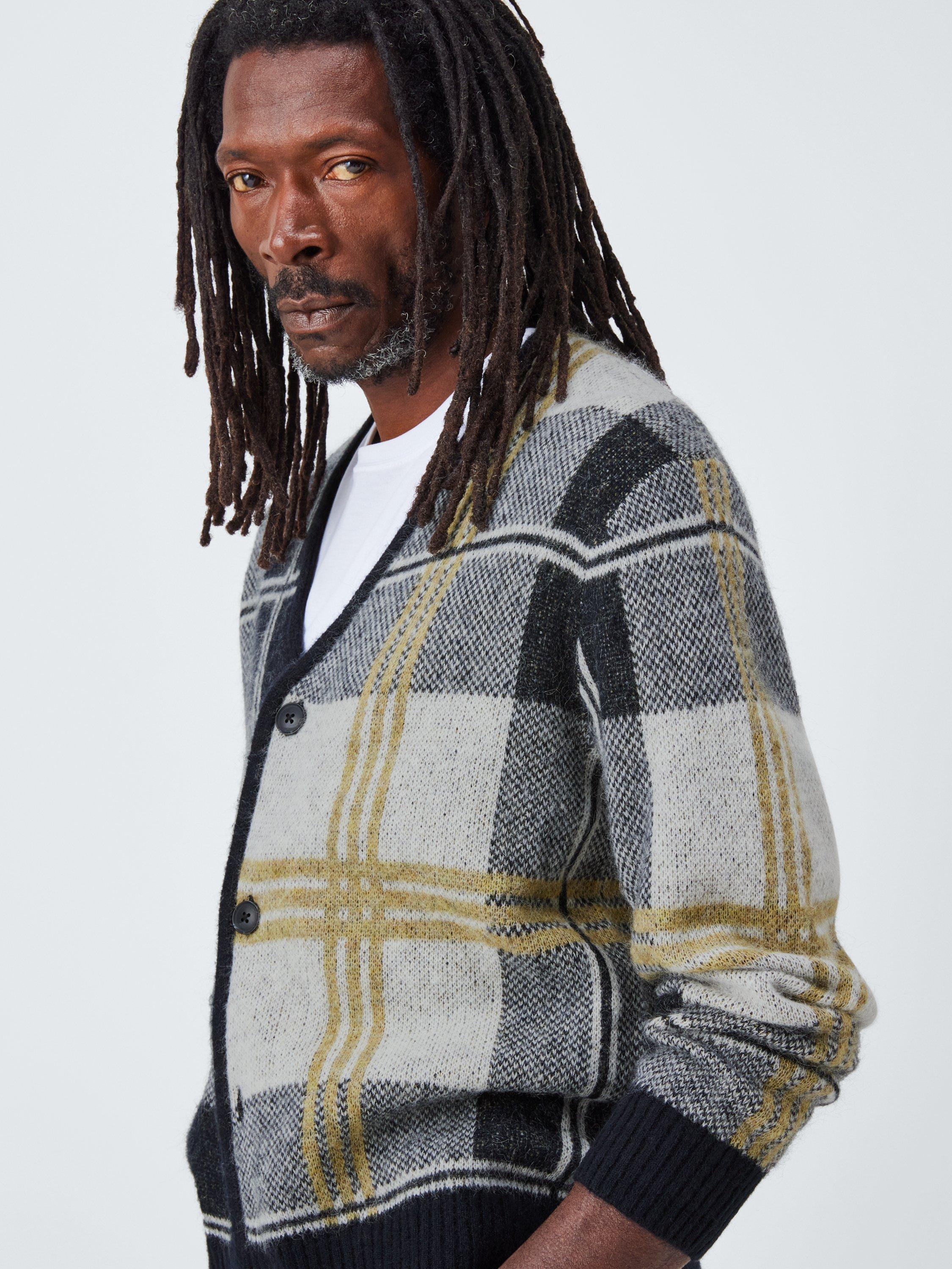 Product image 6 of 6, which shows John Lewis Merino Wool Check V-Neck Jumper, Olive Multi, M