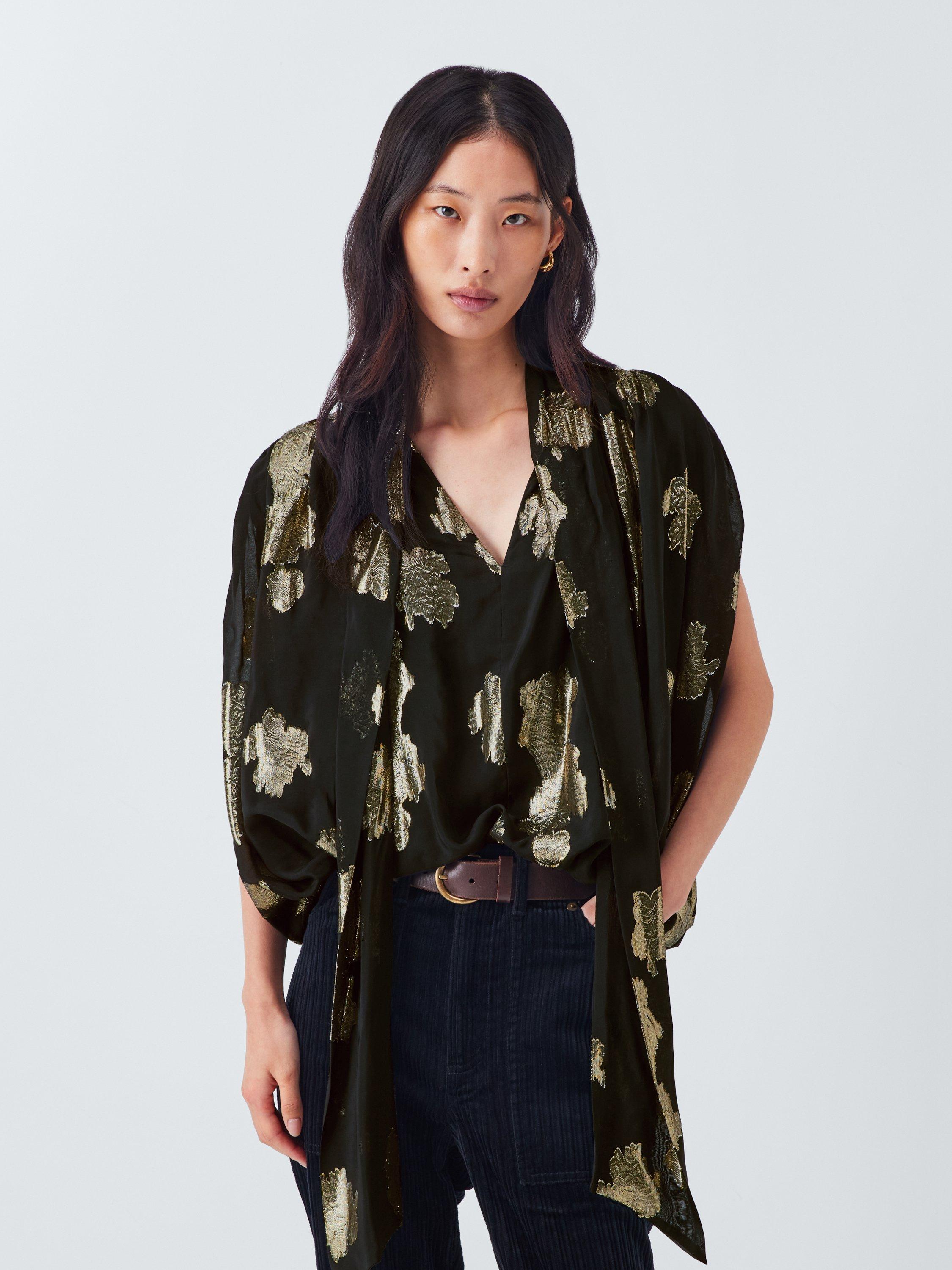 Product image 1 of 6, which shows AND/OR Metallic Detail Top, Black/Gold, 6