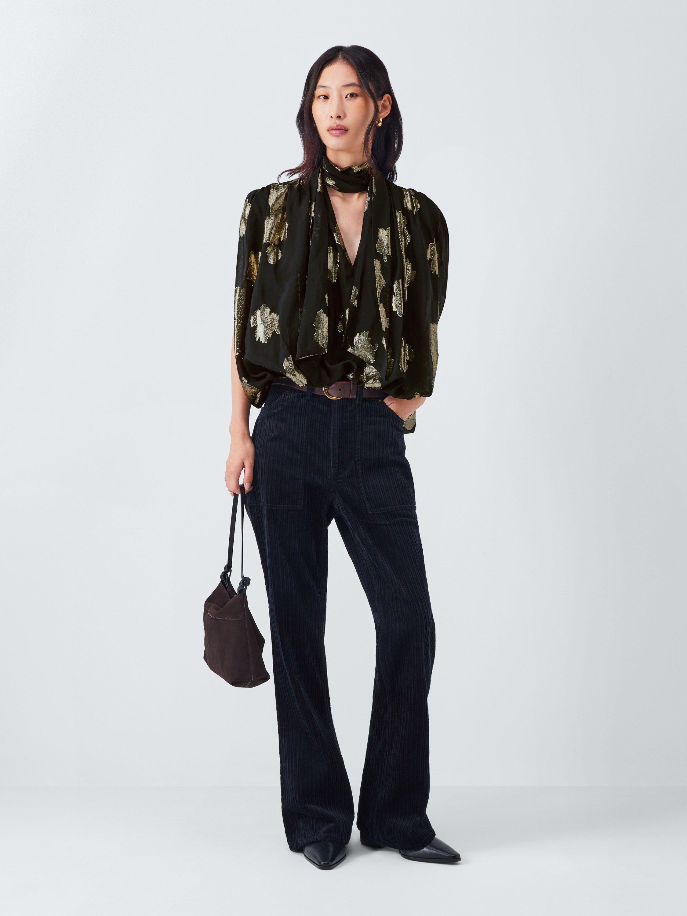 Product image 3 of 6, which shows AND/OR Metallic Detail Top, Black/Gold, 6