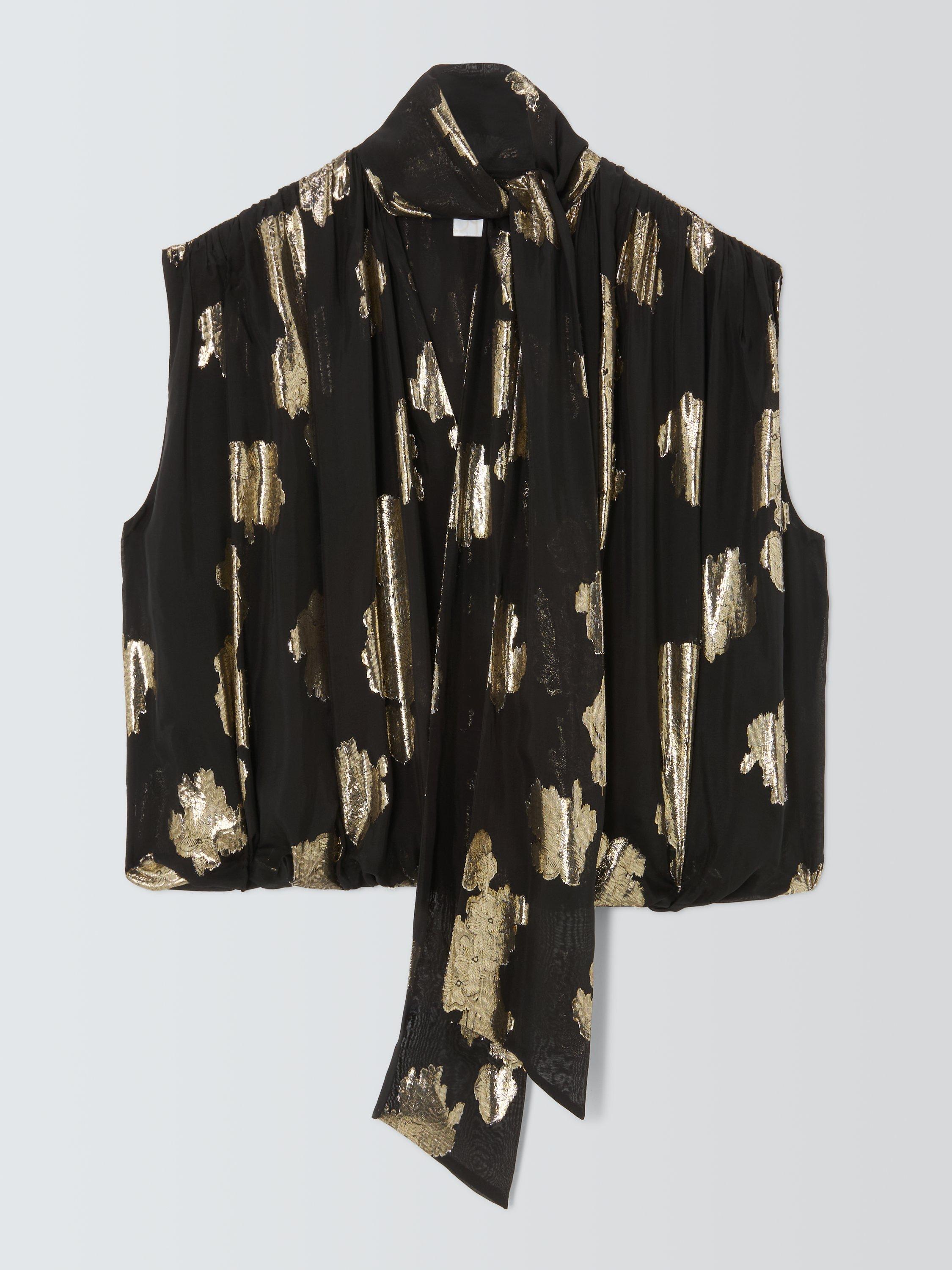 Product image 4 of 6, which shows AND/OR Metallic Detail Top, Black/Gold, 6