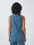 AND/OR Longline Denim Waistcoat, Mid Wash Blue
