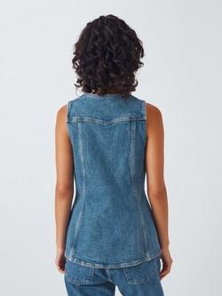 AND/OR Longline Denim Waistcoat, Mid Wash Blue - view 2, Mid Wash Blue