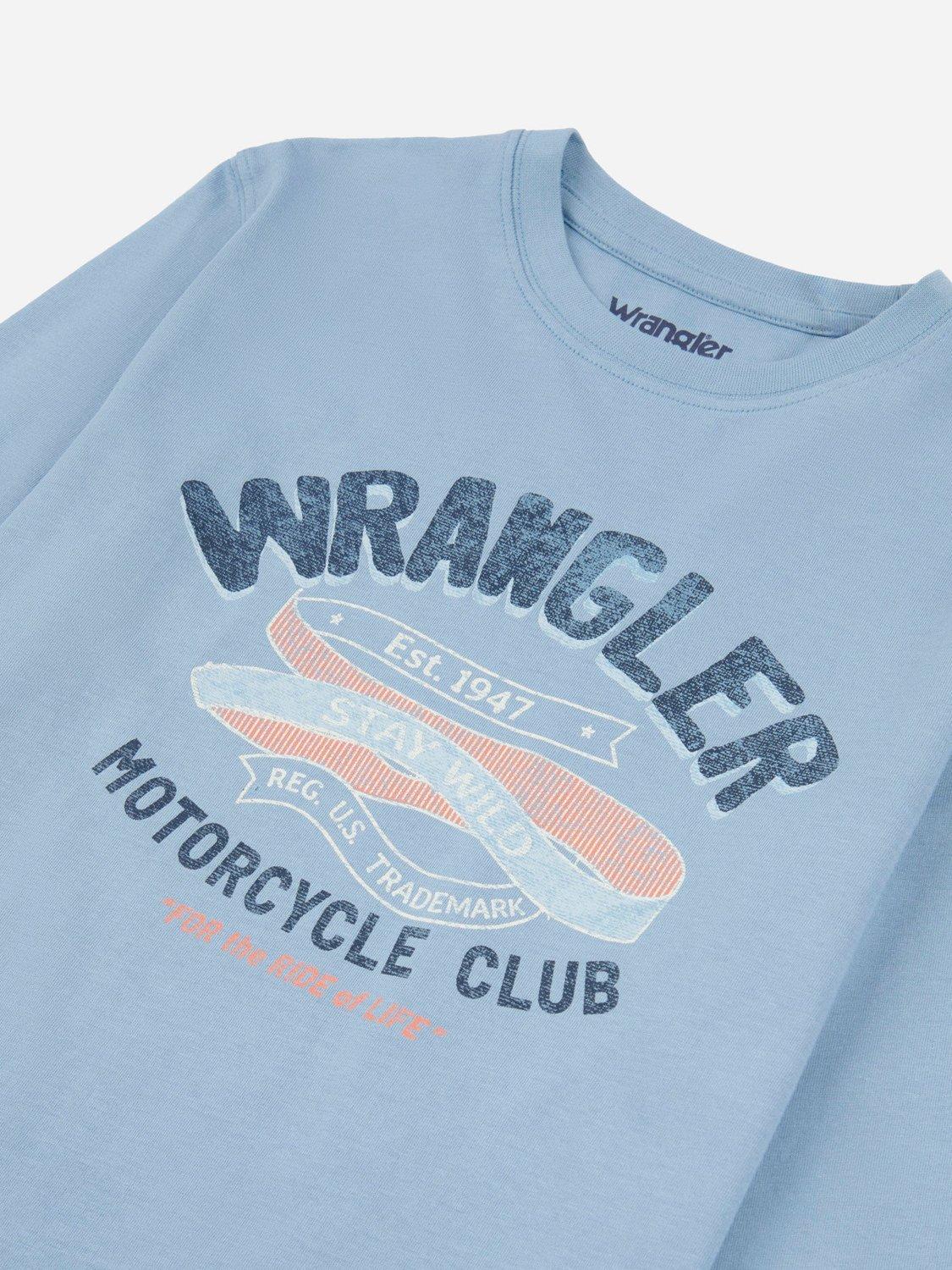 Product image 3 of 3, which shows Wrangler Kids' Racer Long Sleeve T-Shirt, Windward Blue, 7-8 years