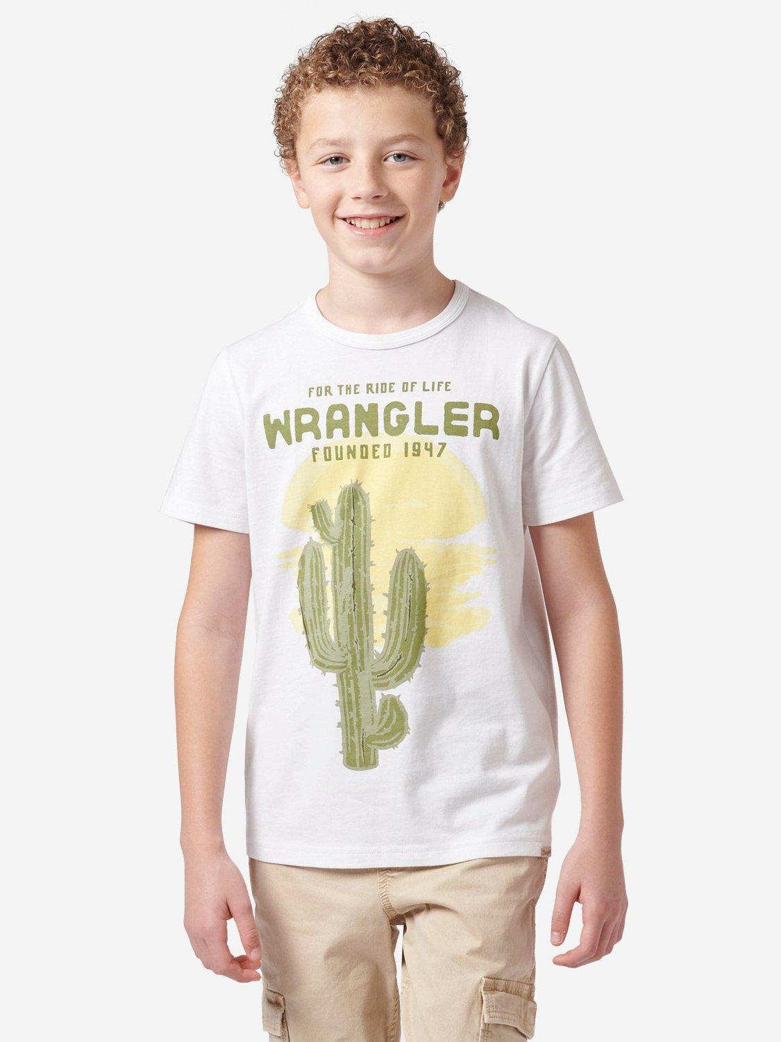 Product image 1 of 8, which shows Wrangler Kids' Western Cactus T-Shirt, Bright White/Multi, 7-8 years