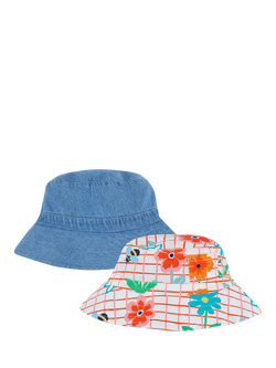 Frugi Kids' Hattie Organic Cotton Sun Safe Bucket Hat, Blue/Multi, Blue/Multi