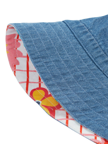 Frugi Kids' Hattie Organic Cotton Sun Safe Bucket Hat, Blue/Multi - view 2, Blue/Multi