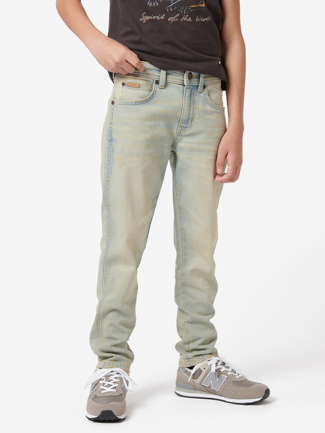 Product image 1 of 10, which shows Wrangler Kids' Distressed Texas Jeans, Trail Wash, 7-8 years