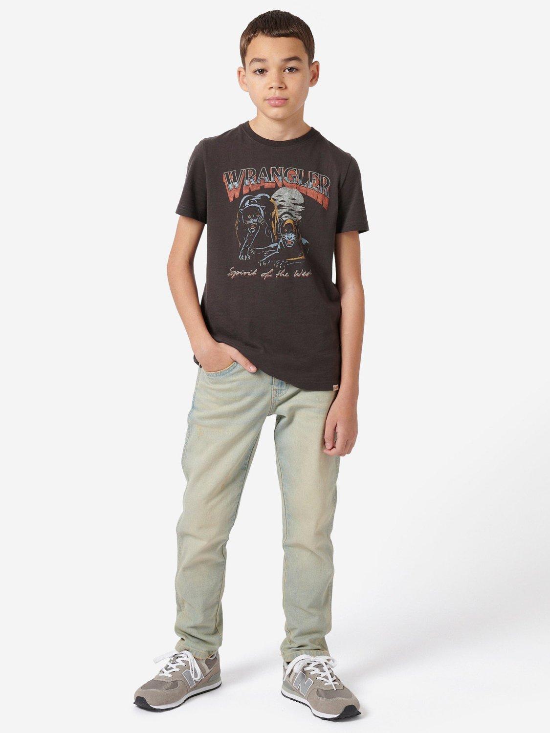 Product image 3 of 10, which shows Wrangler Kids' Distressed Texas Jeans, Trail Wash, 7-8 years