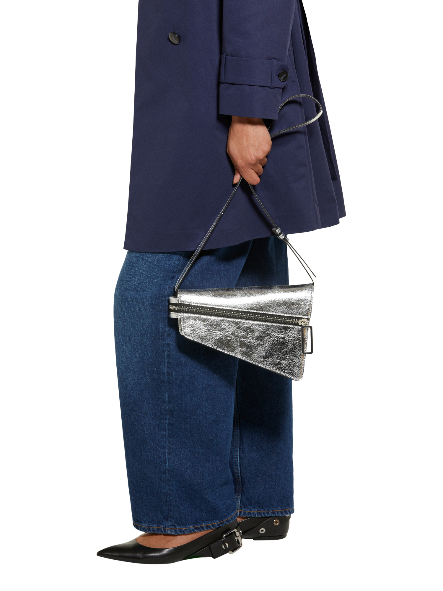 Product image 1 of 5, which shows SISLEY Metallic Asymmetric Bag, Silver