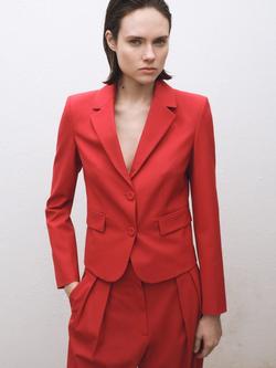 Mango Margot Wool Blend Blazer, Red, Red