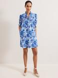 Phase Eight Azelia Floral Frill Neck Dress, Blue/Multi