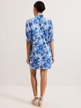 Phase Eight Azelia Floral Frill Neck Dress, Blue/Multi