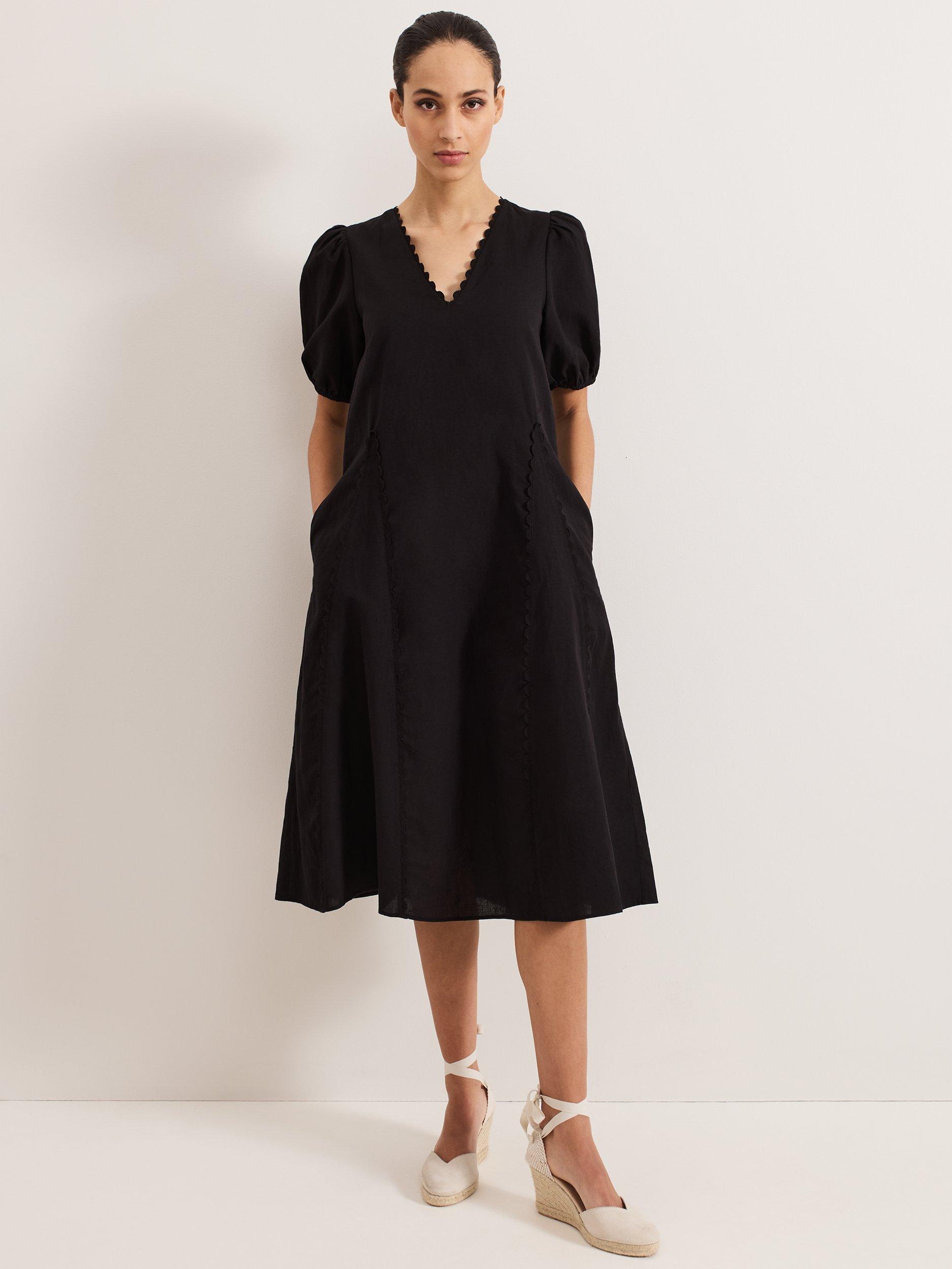 Product image 1 of 8, which shows Phase Eight Milly Scallop Detail Dress, Black, 8