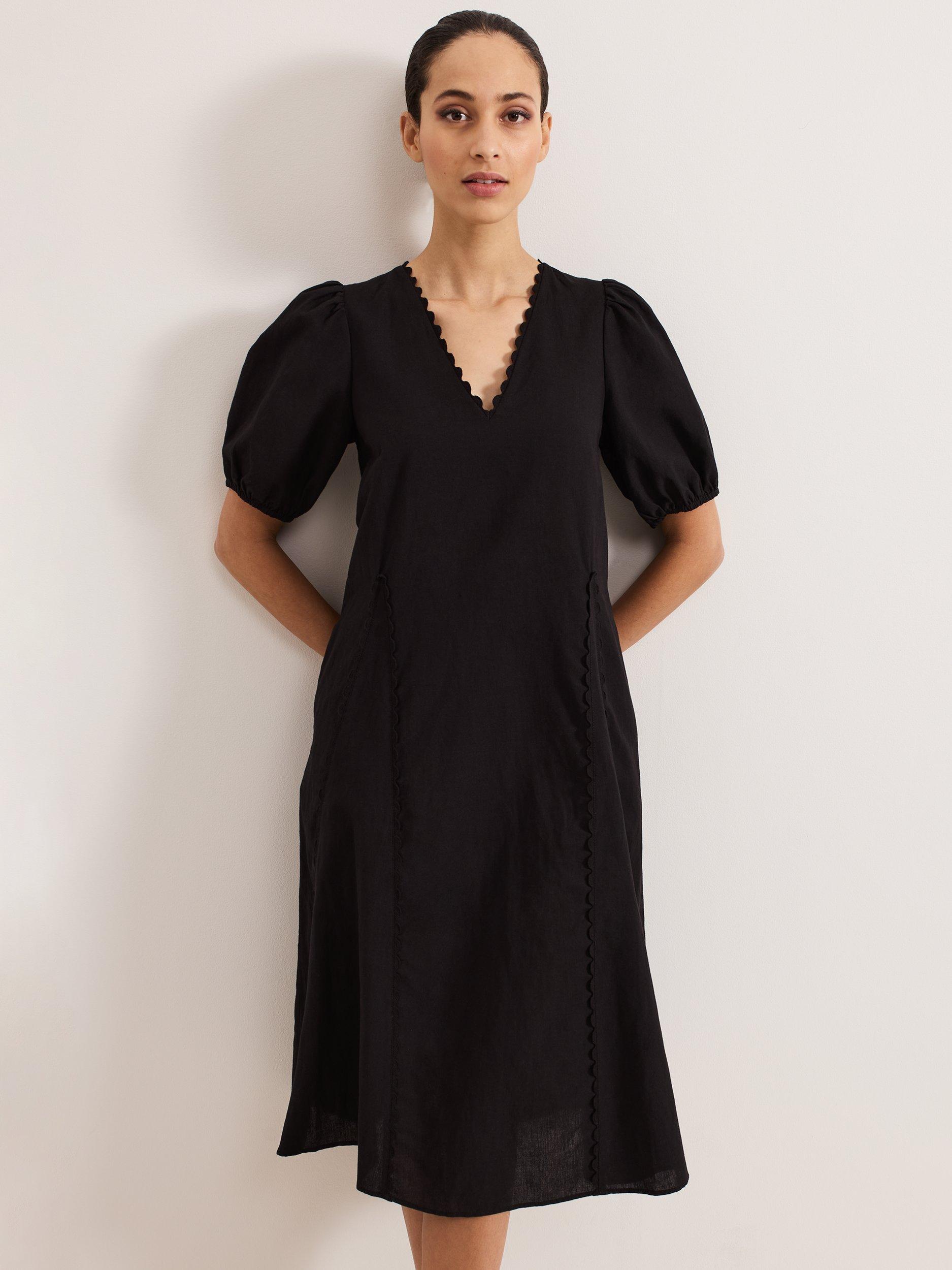Product image 3 of 8, which shows Phase Eight Milly Scallop Detail Dress, Black, 8