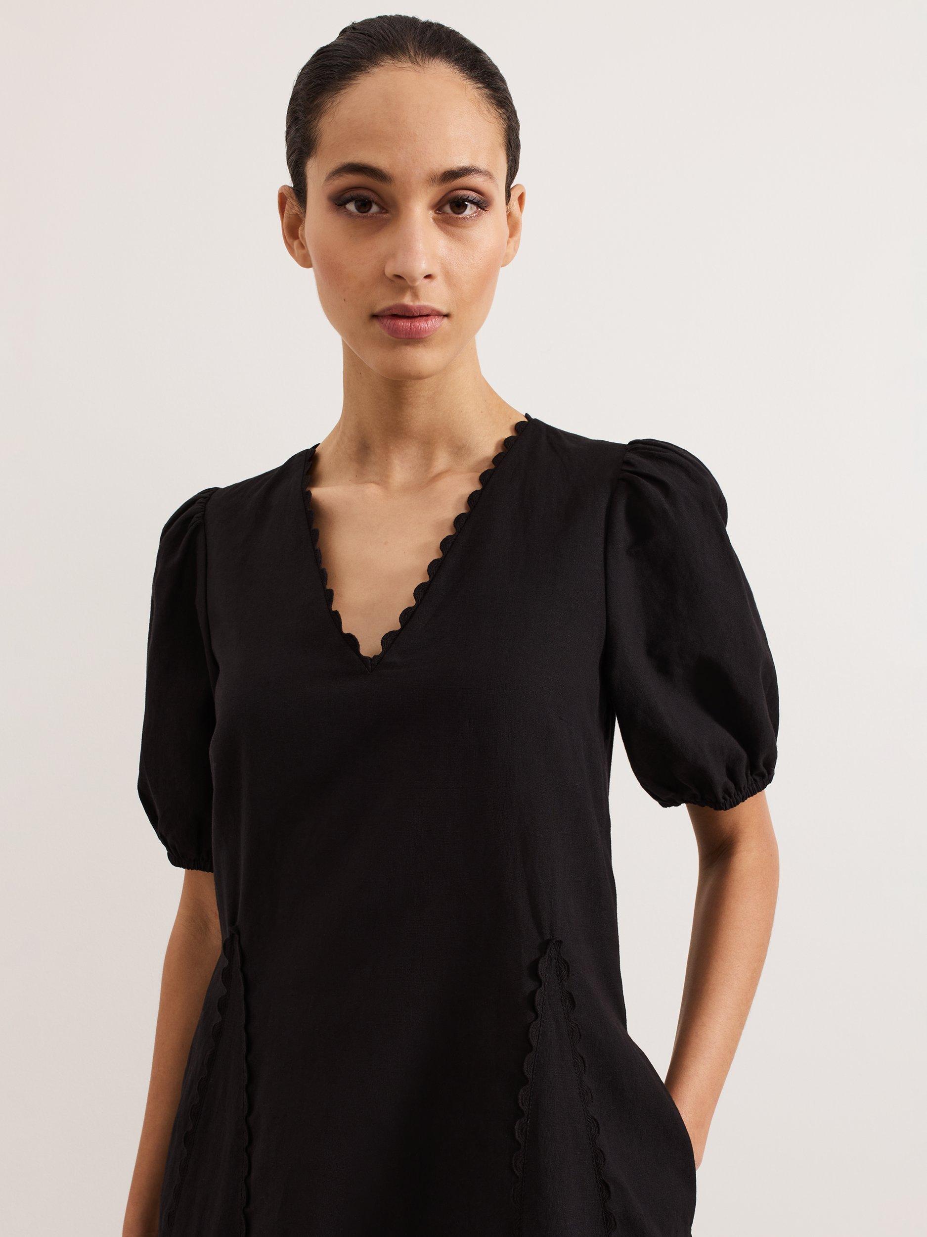 Product image 4 of 8, which shows Phase Eight Milly Scallop Detail Dress, Black, 8