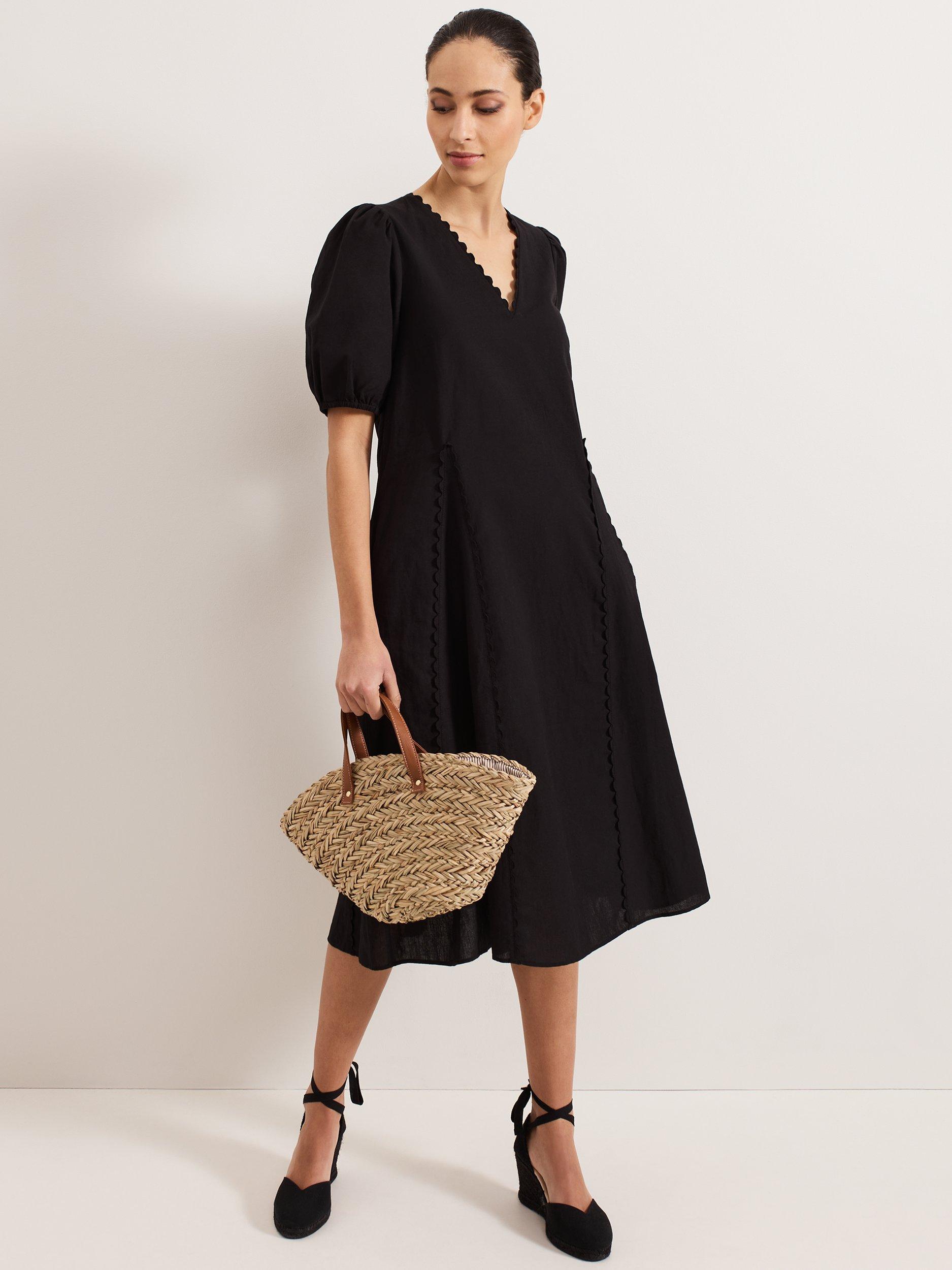 Product image 8 of 8, which shows Phase Eight Milly Scallop Detail Dress, Black, 8