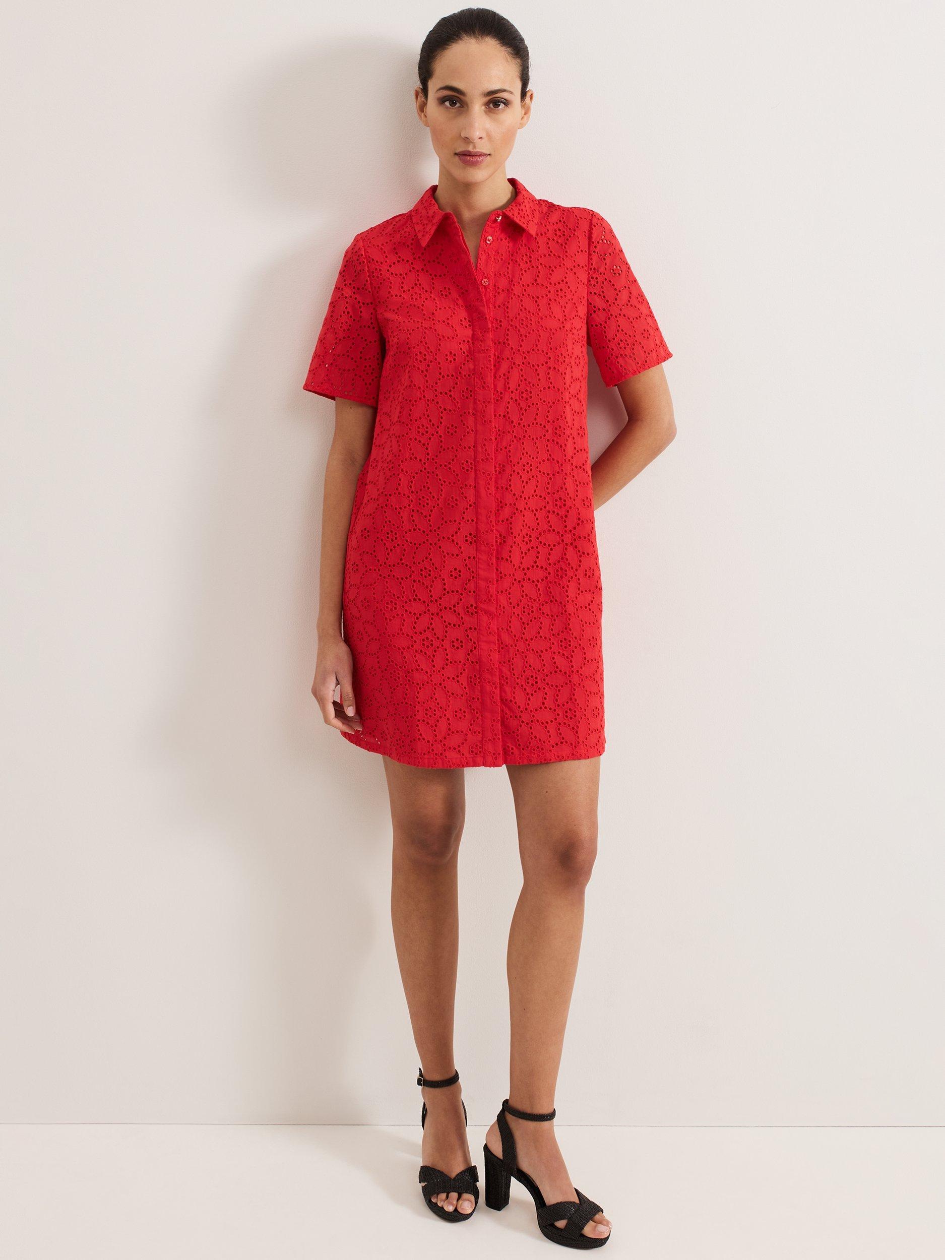 Product image 1 of 7, which shows Phase Eight Nicky Embroidered Floral Mini Dress, Red, 8