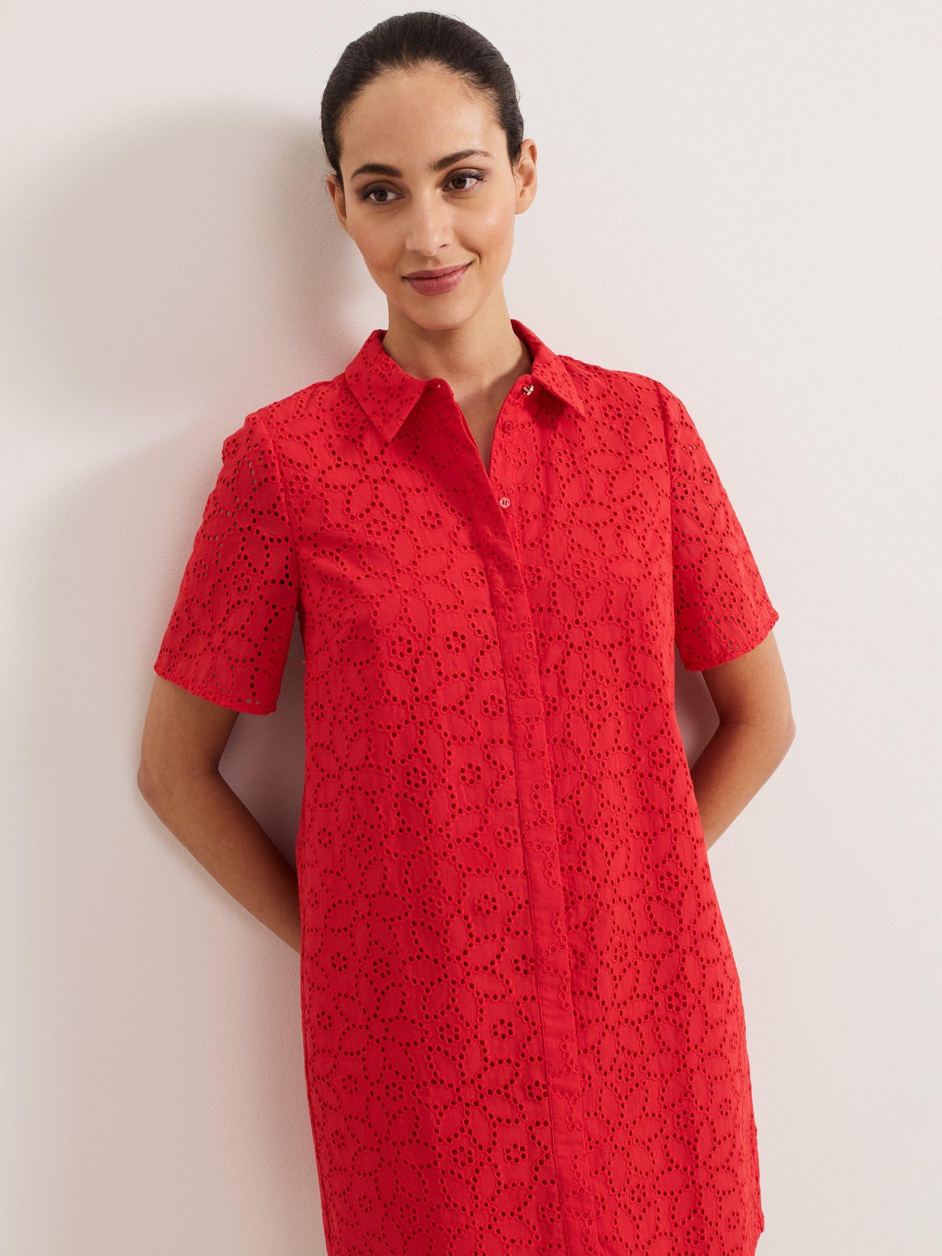 Product image 3 of 7, which shows Phase Eight Nicky Embroidered Floral Mini Dress, Red, 8