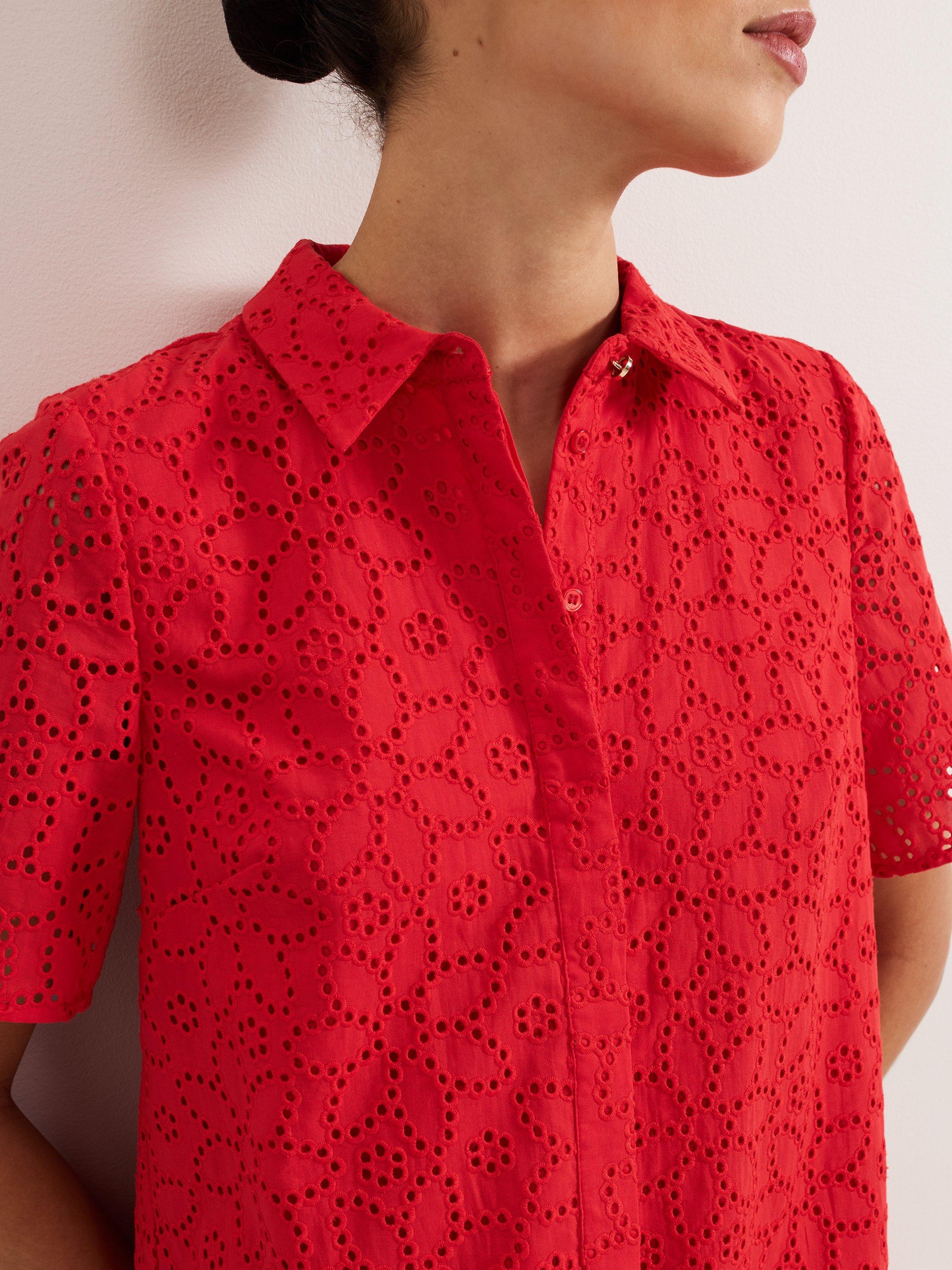 Product image 4 of 7, which shows Phase Eight Nicky Embroidered Floral Mini Dress, Red, 8