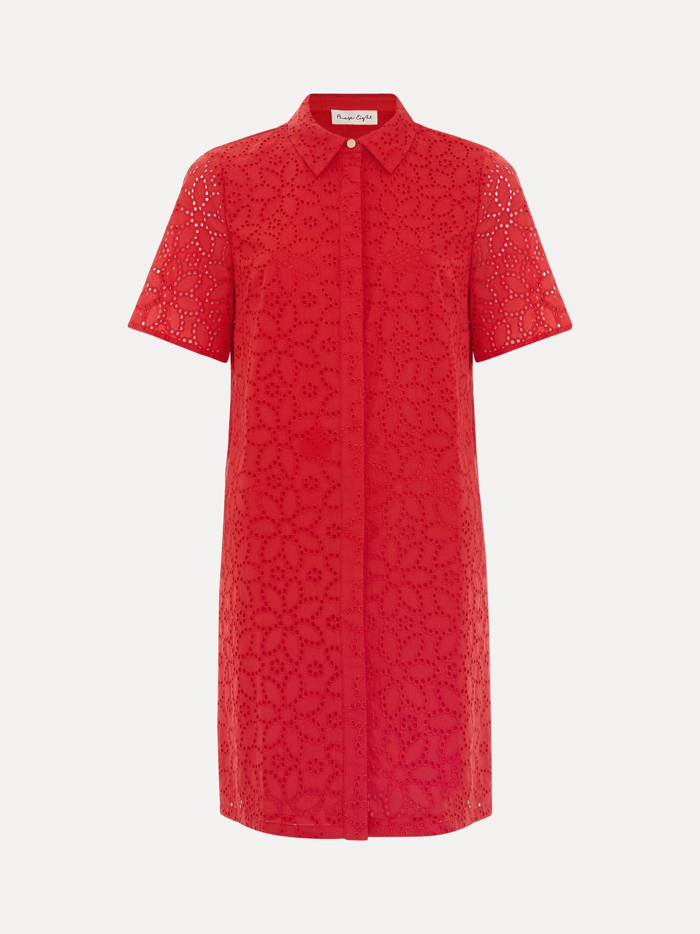 Product image 5 of 7, which shows Phase Eight Nicky Embroidered Floral Mini Dress, Red, 8