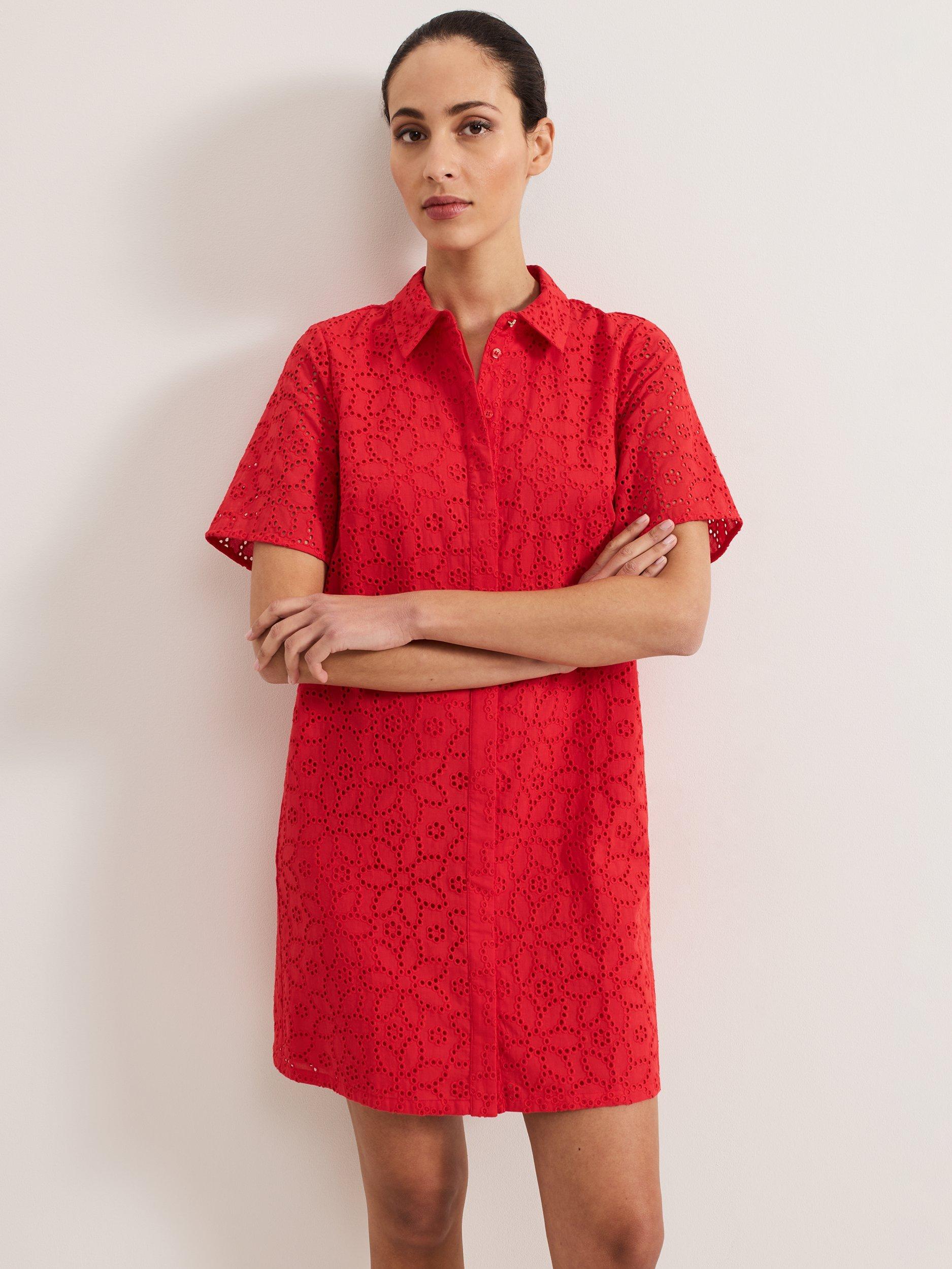 Product image 7 of 7, which shows Phase Eight Nicky Embroidered Floral Mini Dress, Red, 8