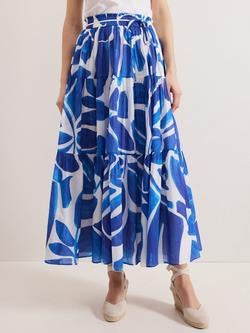 Phase Eight Alva Tiered Maxi Skirt, Blue/Multi