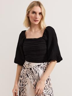 Phase Eight Asha Bardot Linen Rich Blouse, Black, Black