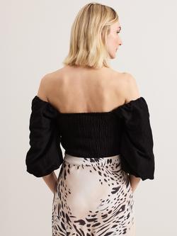 Phase Eight Asha Bardot Linen Rich Blouse, Black - view 2, Black