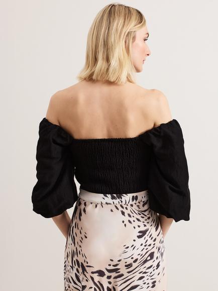 Phase Eight Asha Bardot Linen Rich Blouse, Black - view 2, Black
