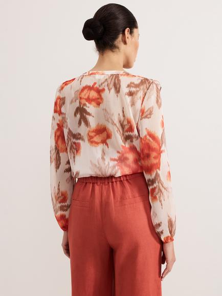 Phase Eight Ivana Floral Ruffle Blouse, Orange/Multi - view 2, Orange/Multi