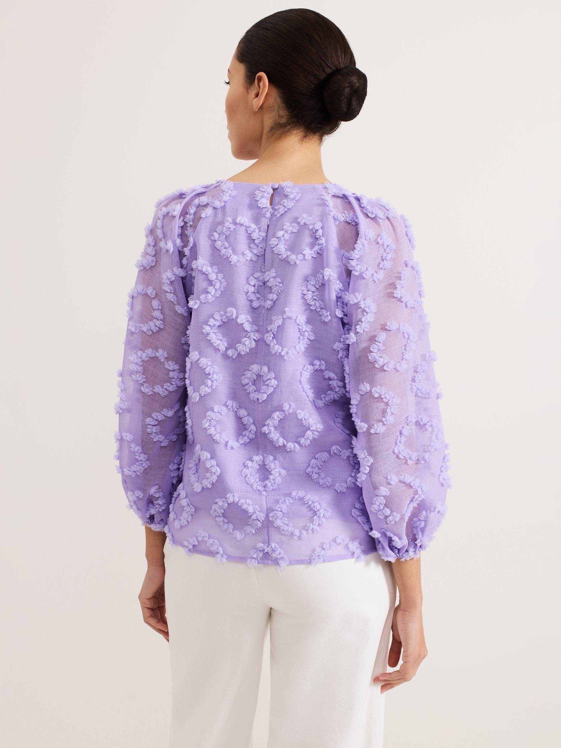 Product image 2 of 6, which shows Phase Eight Long Sleeve Shayla Blouse, Purple, 8