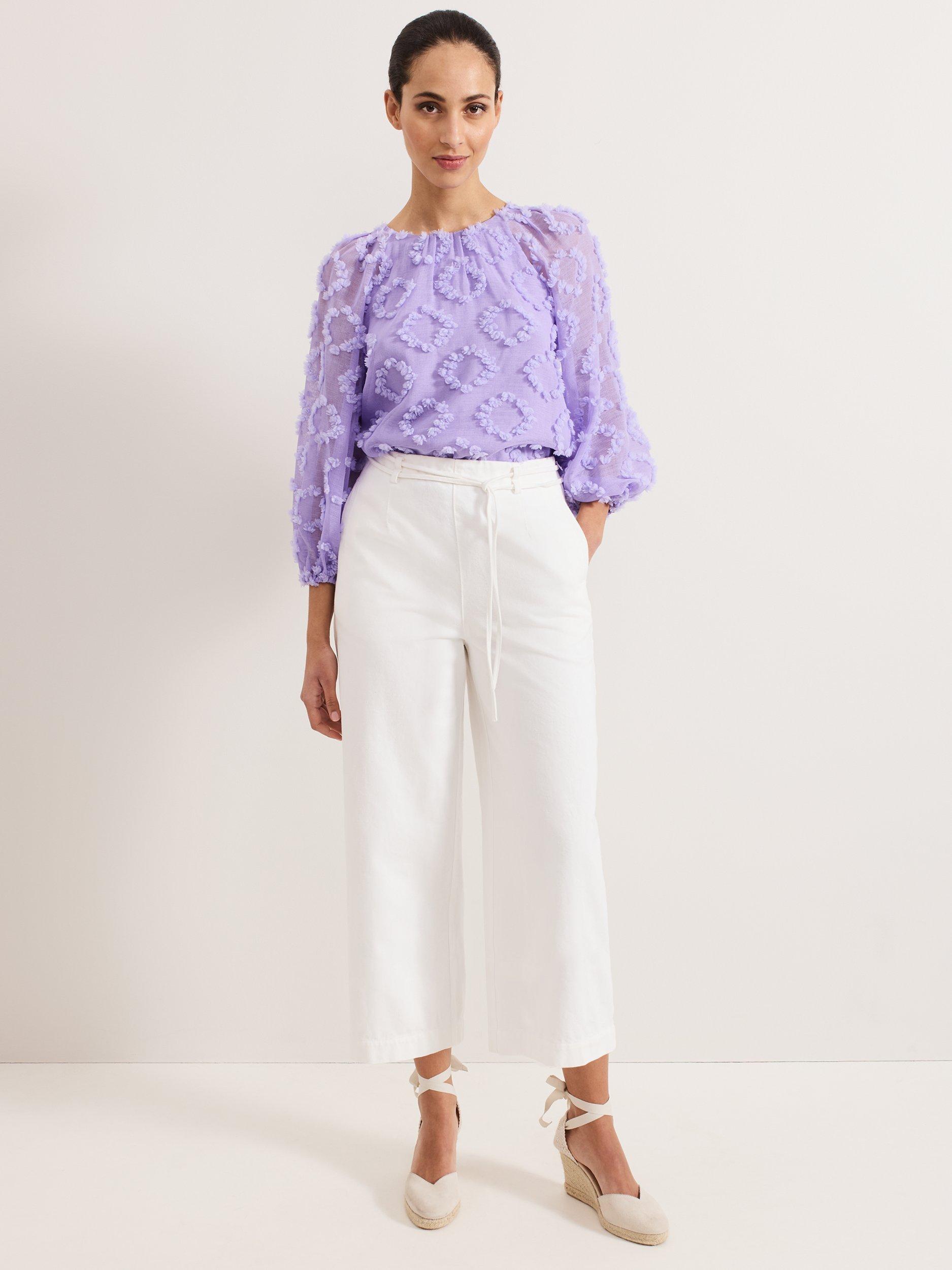 Product image 3 of 6, which shows Phase Eight Long Sleeve Shayla Blouse, Purple, 8