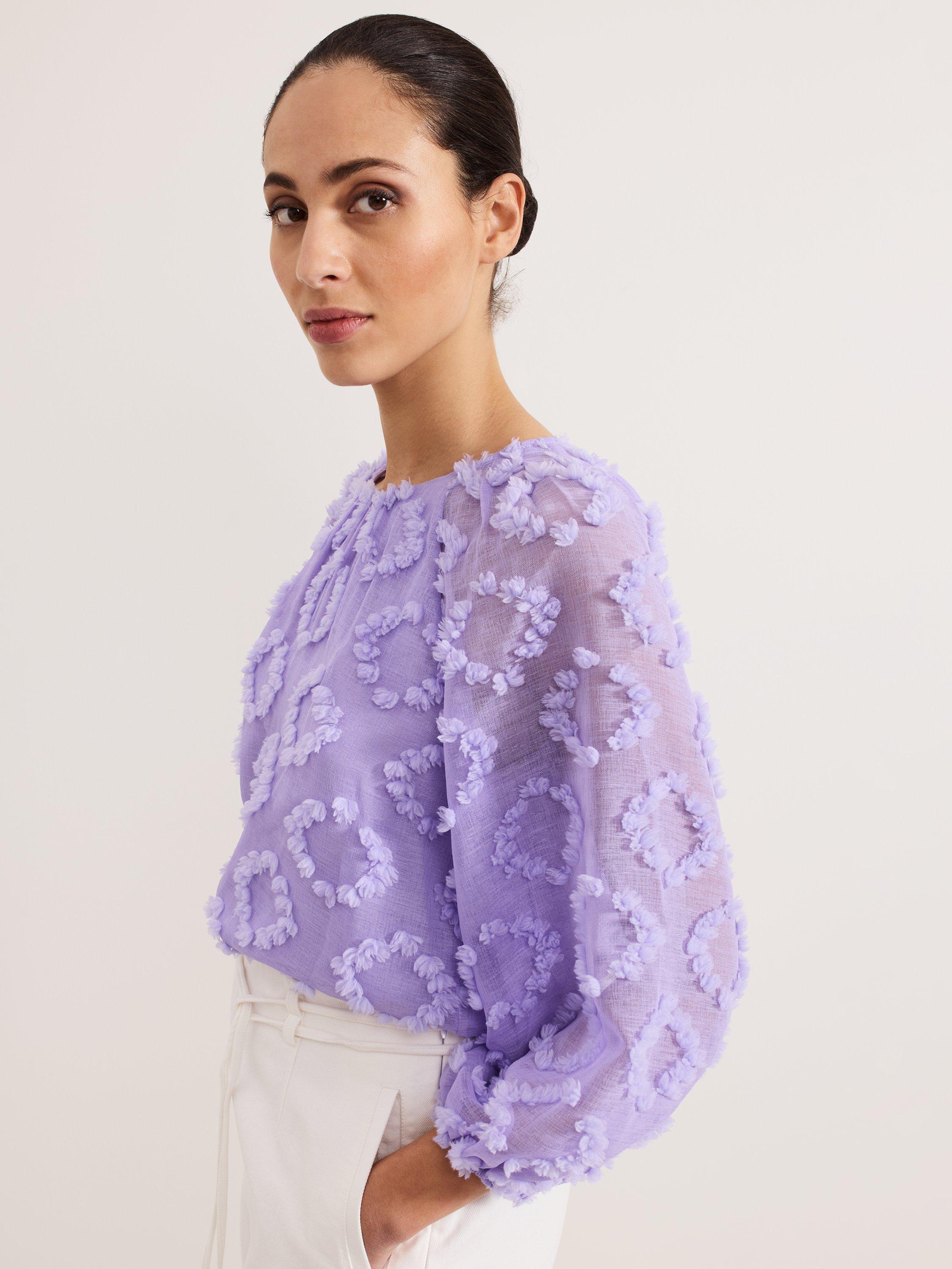 Product image 5 of 6, which shows Phase Eight Long Sleeve Shayla Blouse, Purple, 8