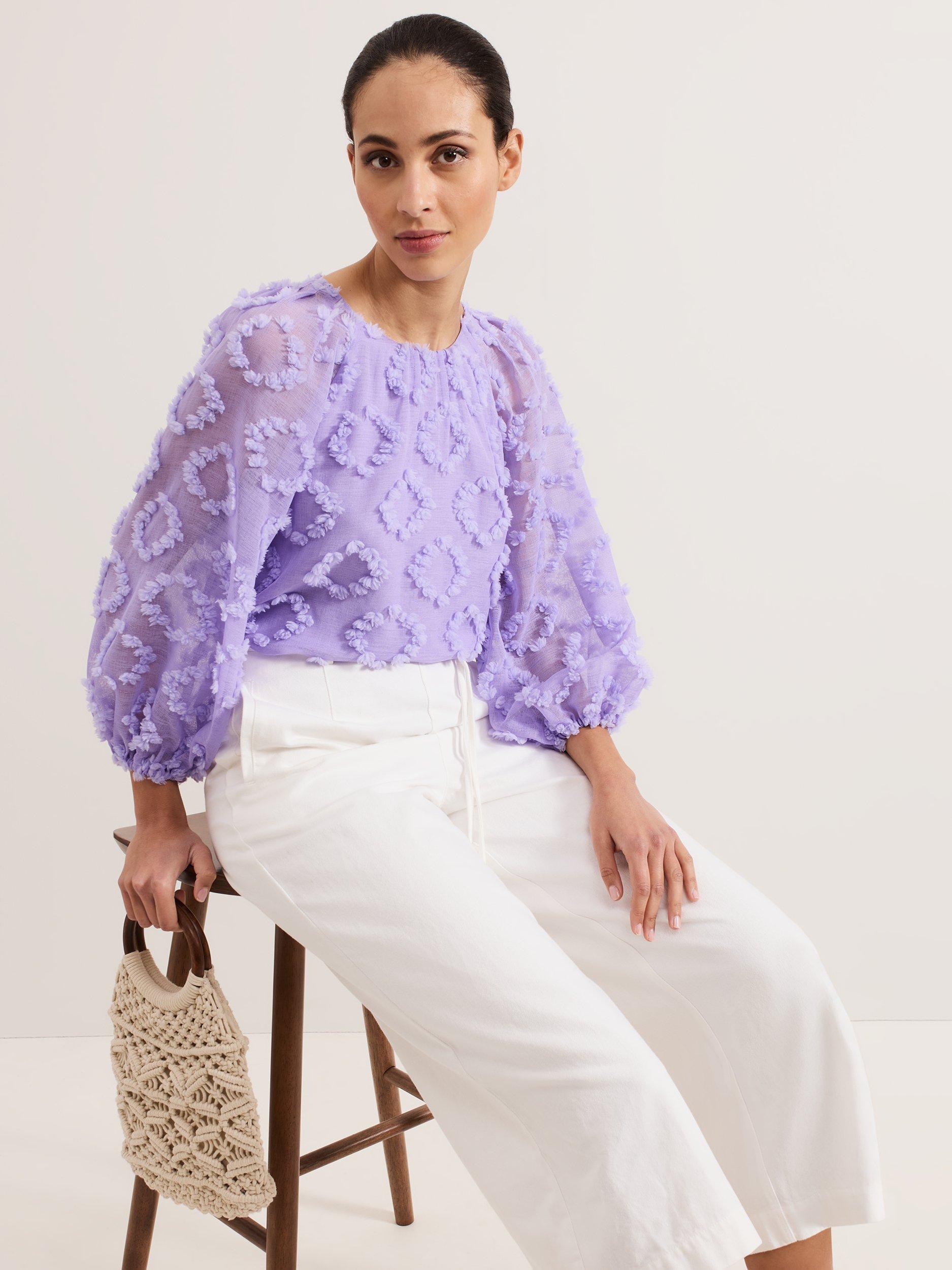 Product image 6 of 6, which shows Phase Eight Long Sleeve Shayla Blouse, Purple, 8