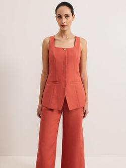 Phase Eight Lottie Linen Blend Waistcoat, Brown, Brown