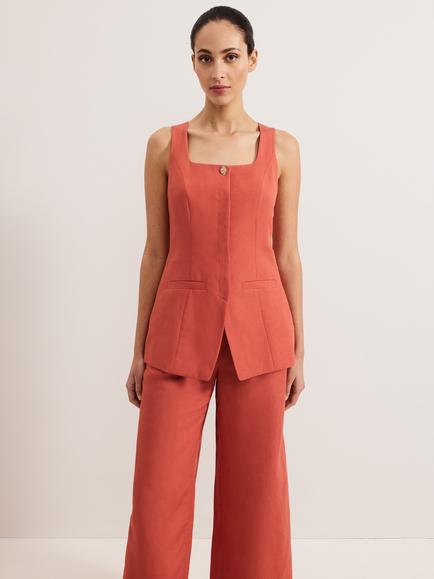 Phase Eight Lottie Linen Blend Waistcoat, Brown, Brown