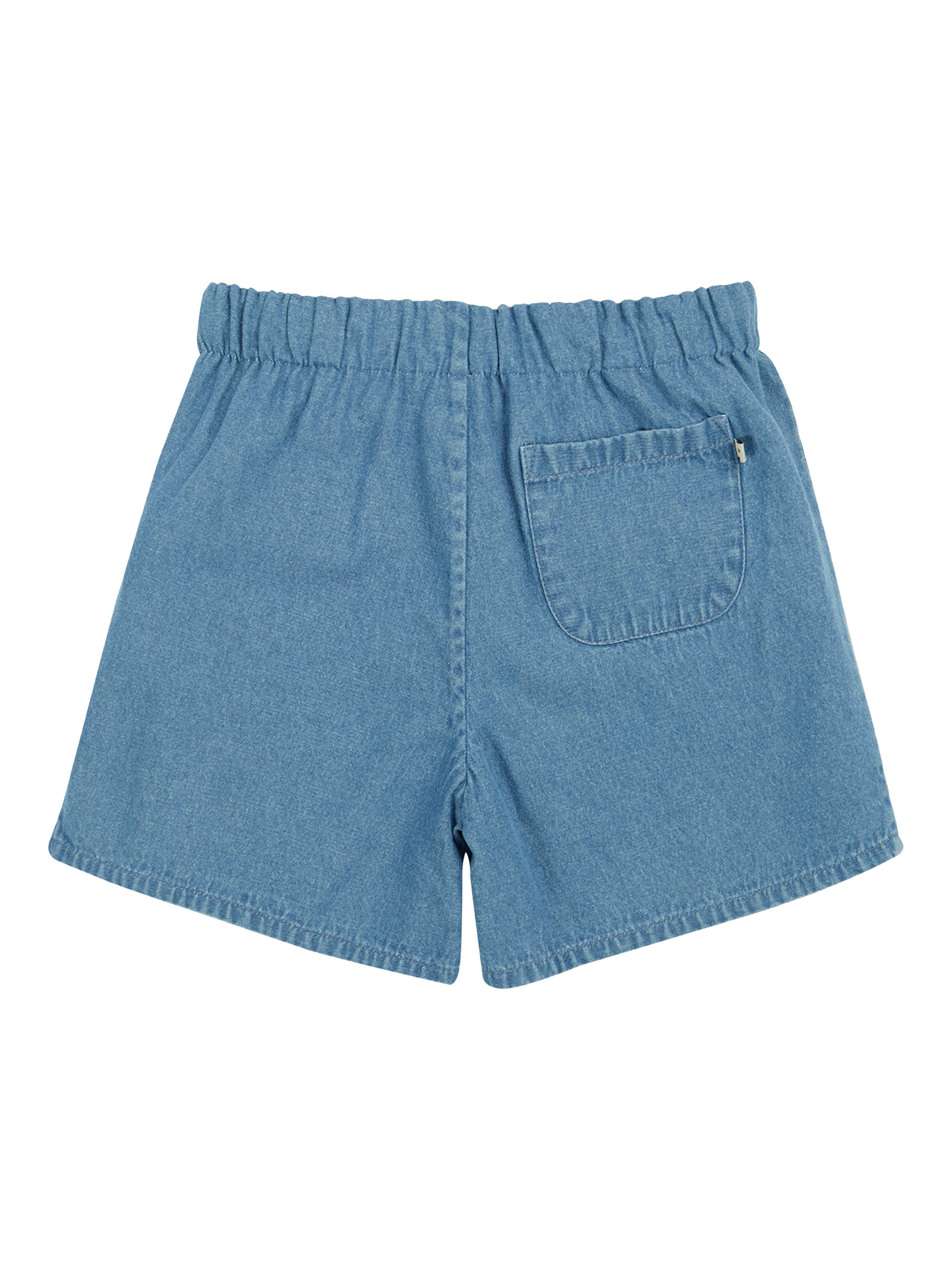 Product image 3 of 9, which shows Frugi Kids' Marigold Organic Cotton Reversible Shorts, Paint A Floral/Denim, 2-3 years