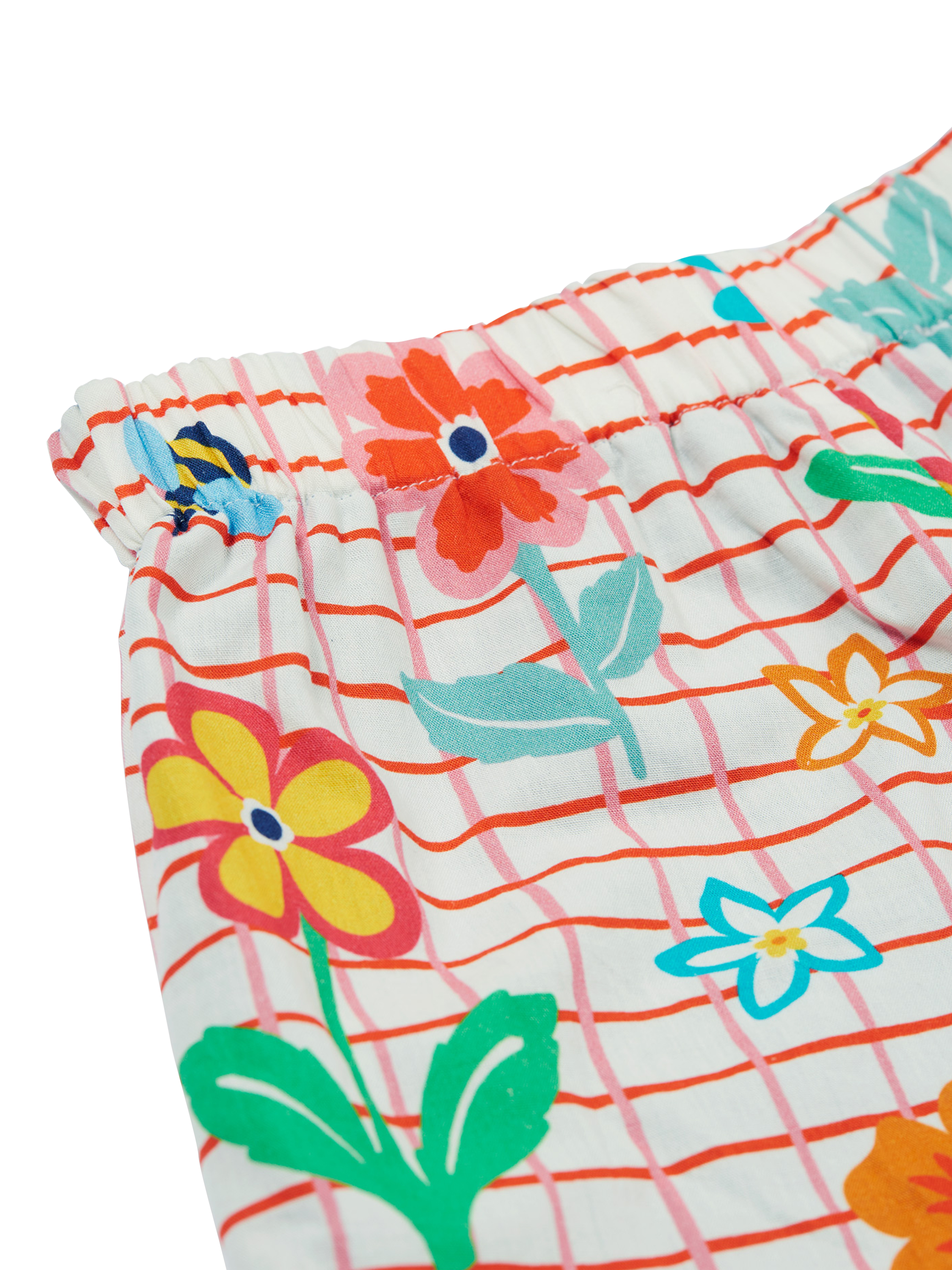 Product image 8 of 9, which shows Frugi Kids' Marigold Organic Cotton Reversible Shorts, Paint A Floral/Denim, 2-3 years
